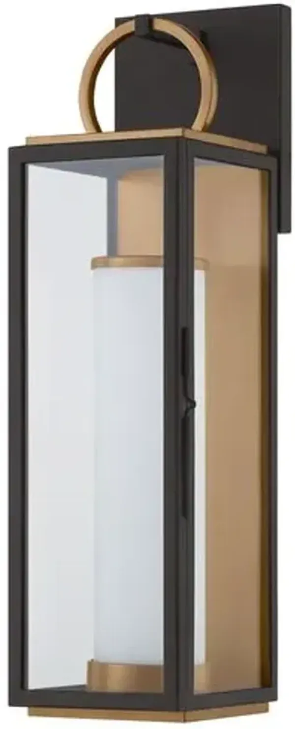 Gareth Outdoor Wall Sconce - Patina Brass/Textured Black/Clear - Troy Lighting