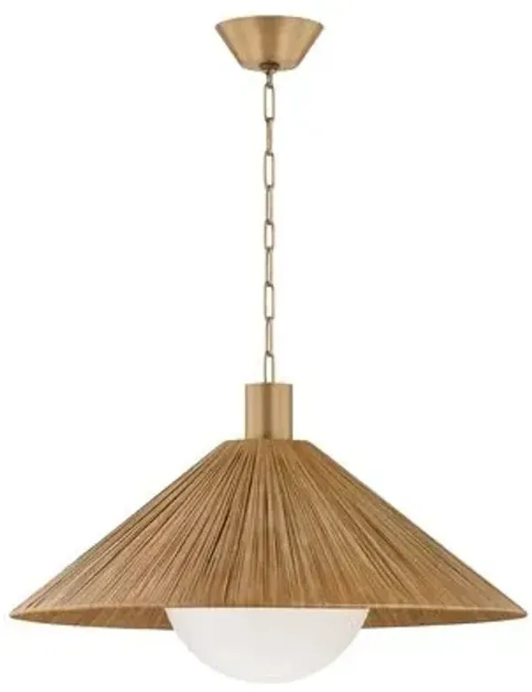 Woodside Pendant - Patina Brass/Natural Rattan - Troy Lighting - Brown