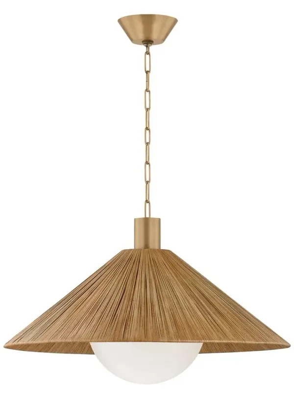 Woodside Pendant - Patina Brass/Natural Rattan - Troy Lighting - Brown