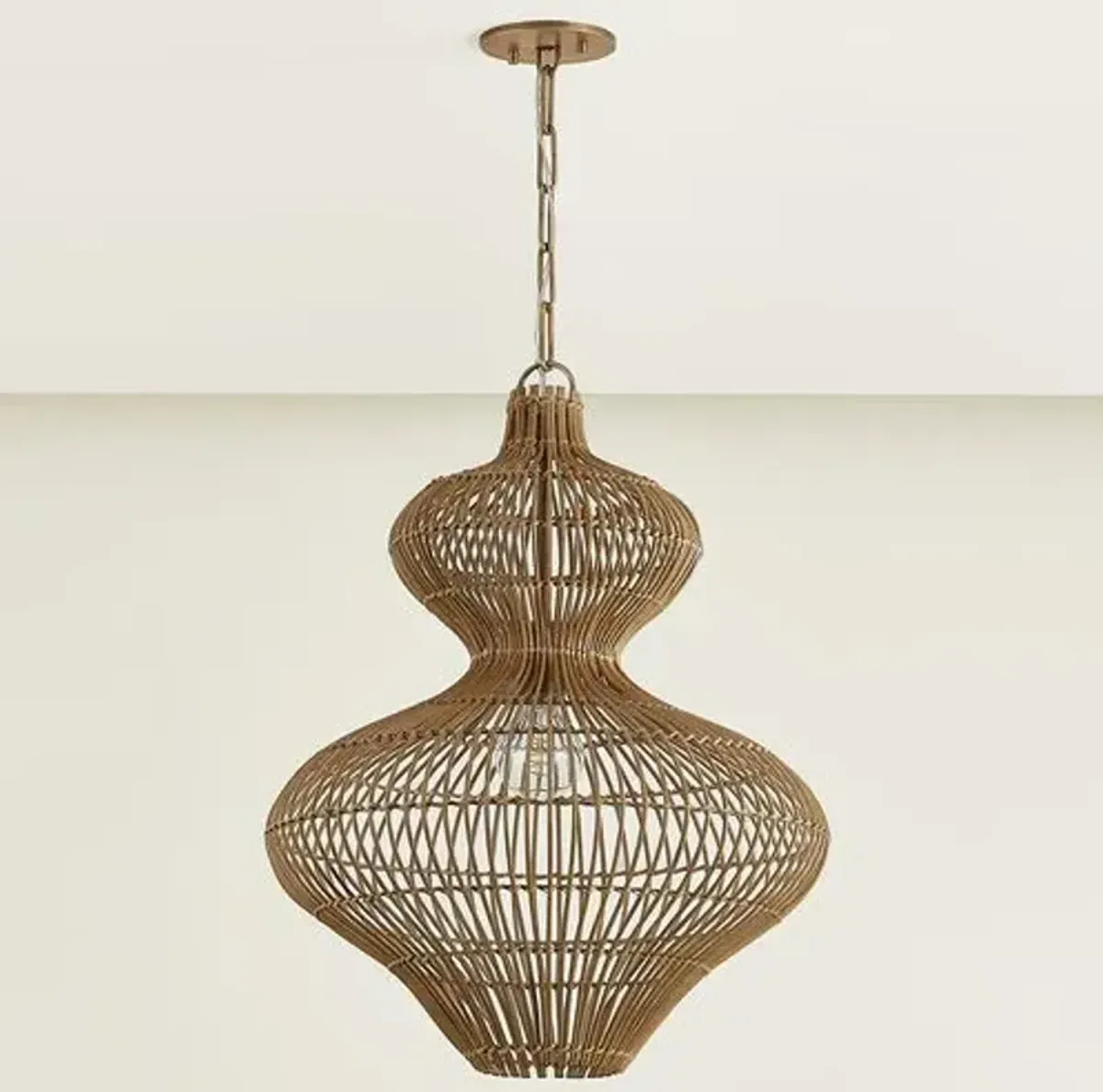 Irvine Pendant - Patina Brass/Natural Rattan - Brown