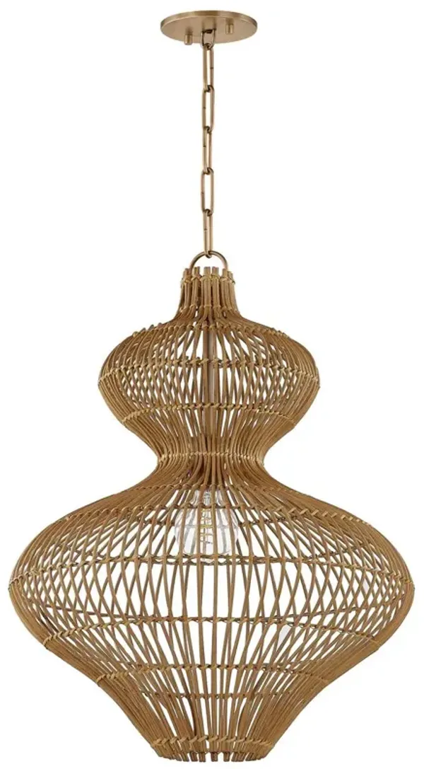 Irvine Pendant - Patina Brass/Natural Rattan - Brown
