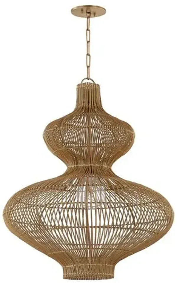 Irvine Pendant - Patina Brass/Natural Rattan - Brown