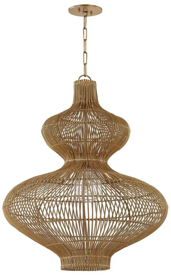 Irvine Pendant - Patina Brass/Natural Rattan - Brown