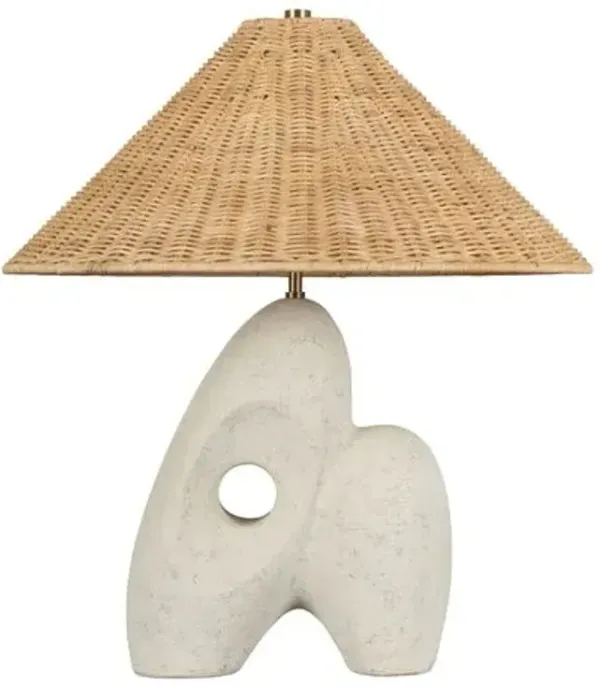 Nairn Ceramic Table Lamp - Patina Brass/Rustic Bone/Light Natural Wicker - Multi