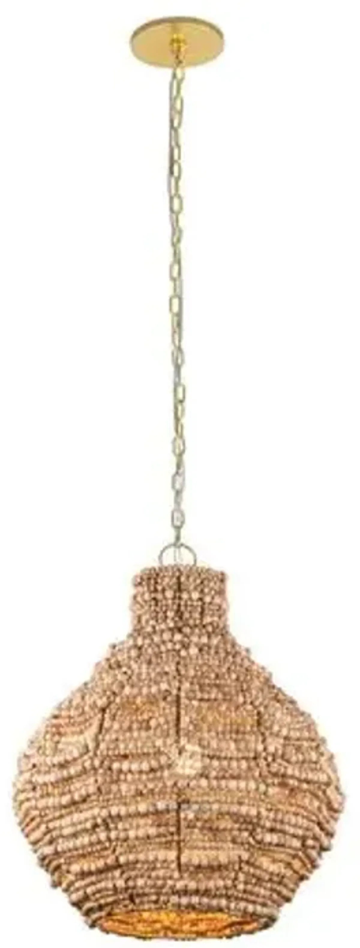 Ashren Beaded Pendant - Aged Brass/Natural Wood - Brown