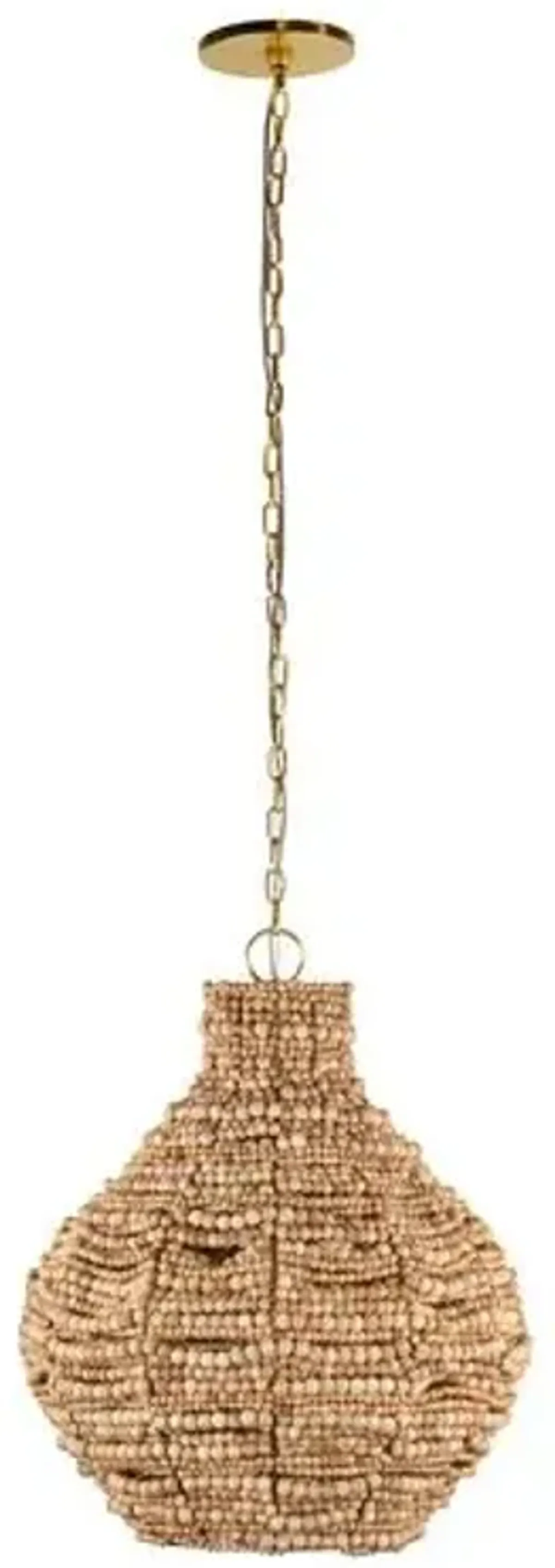 Ashren Beaded Pendant - Aged Brass/Natural Wood - Brown