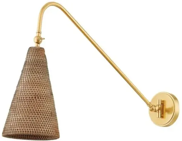 Calithea Plug-In Sconce - Aged Brass/Vintage Natural Wicker - Brown
