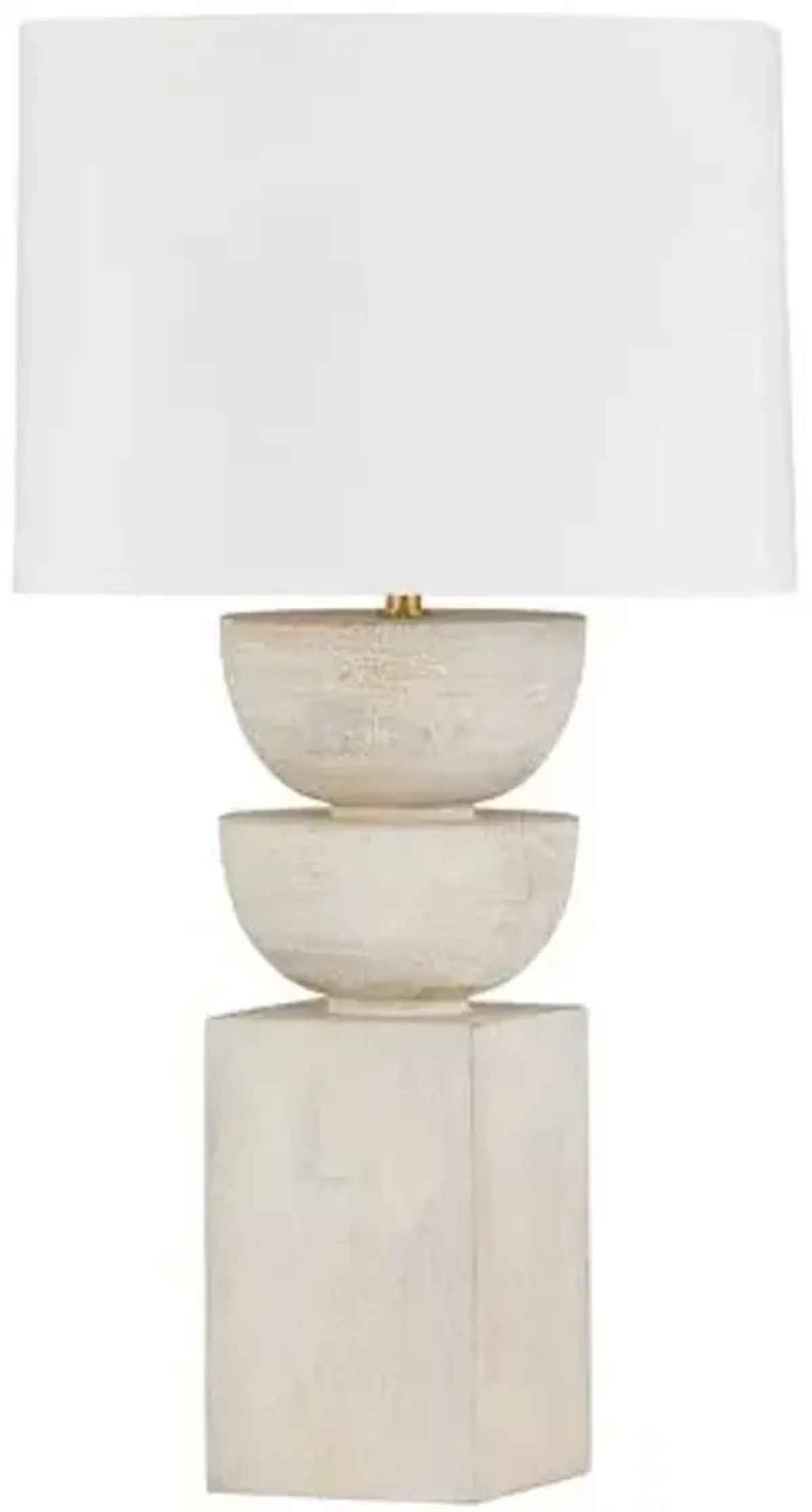 Mirek Wood Table Lamp - Aged Brass/White