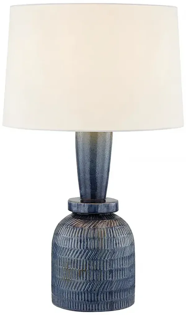 Russo Ceramic Table Lamp - Washed Cobalt/White Linen - Mandy Cheng for Mitzi - Blue