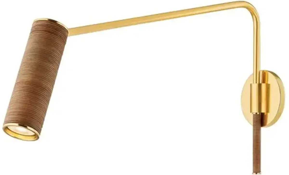 Jalenne Wall Sconce - Aged Brass/Natural Rattan - Gold
