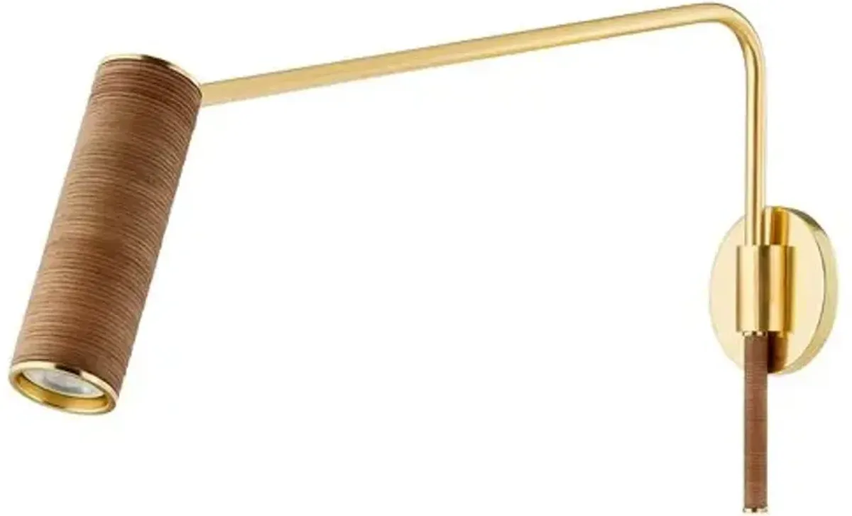 Jalenne Wall Sconce - Aged Brass/Natural Rattan - Gold