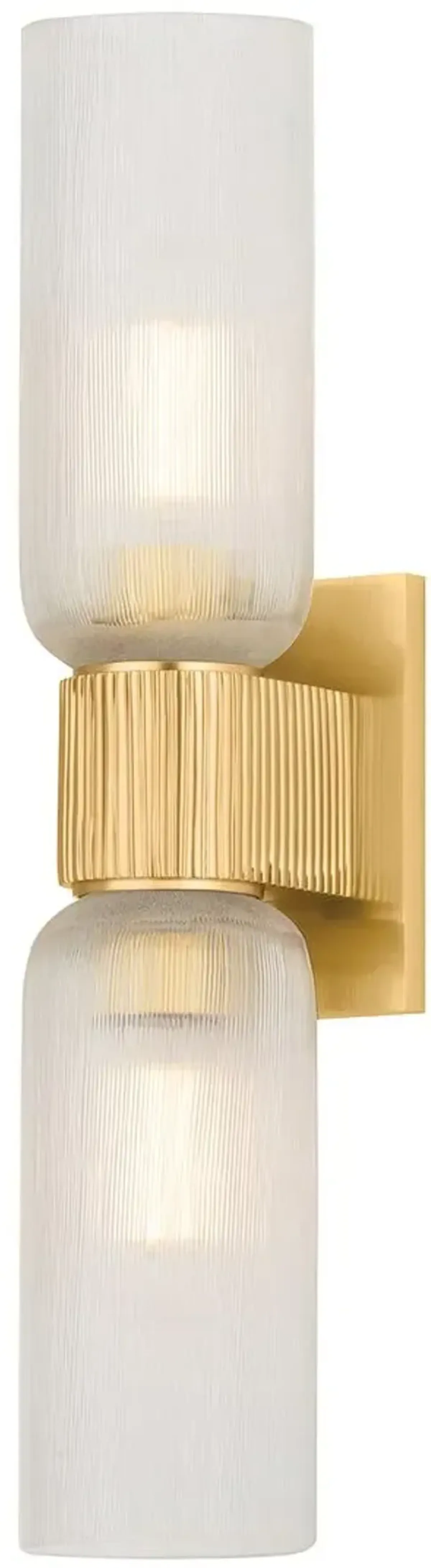 Onyx 2-Light Wall Sconce - Aged Brass/Clear Etched Glass
