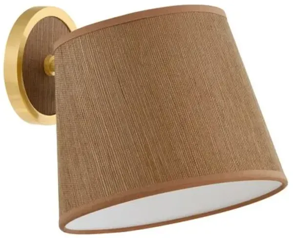 Zindra Wall Sconce - Aged Brass/Natural Grasscloth - Brown