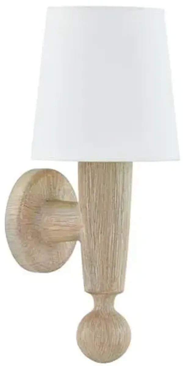 Thiora Wall Sconce - Natural Wood/Textured Linen - Beige