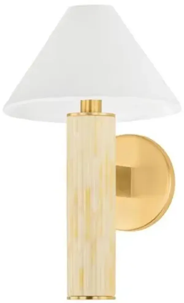 Torin Fluted Bone Inlay Wall Sconce - Aged Brass/White Linen