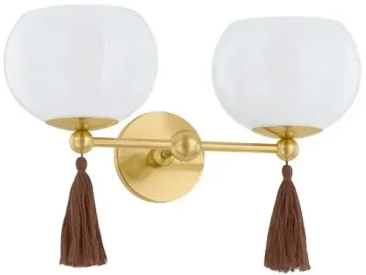 Niya Tassel 2-Light Wall Sconce - Aged Brass/Cloud Glass - Mandy Cheng for Mitzi - Gold
