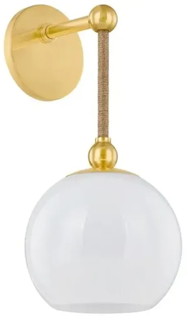 Abbie Glass Globe Wall Sconce - Aged Brass/Jute Rope - Mandy Cheng for Mitzi - Gold
