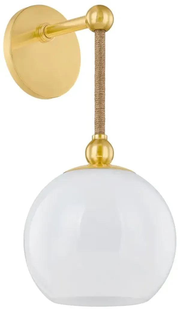 Abbie Glass Globe Wall Sconce - Aged Brass/Jute Rope - Mandy Cheng for Mitzi - Gold