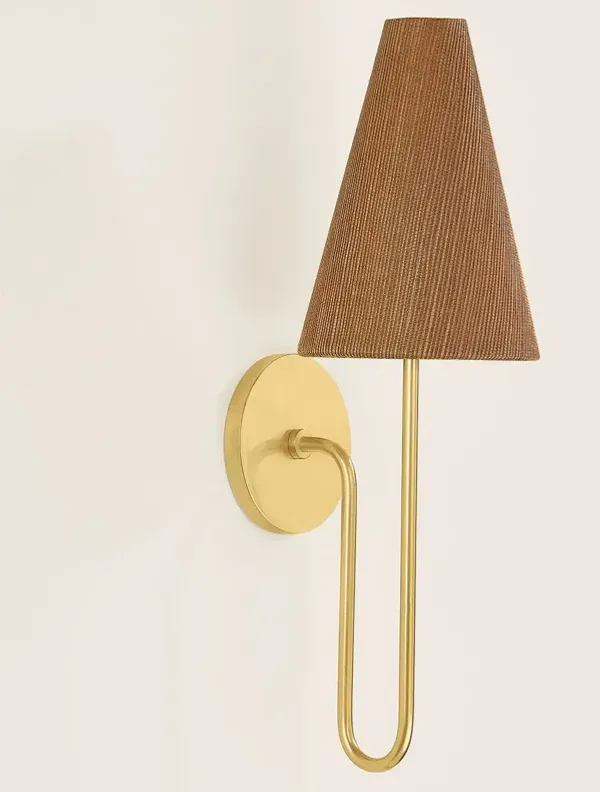 Rael Wall Sconce - Aged Brass/Natural Grasscloth - Brown