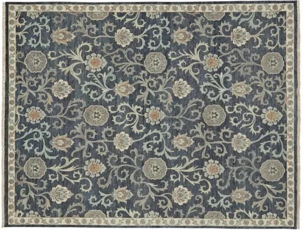 Namche Damask Rug, Blue/Taupe