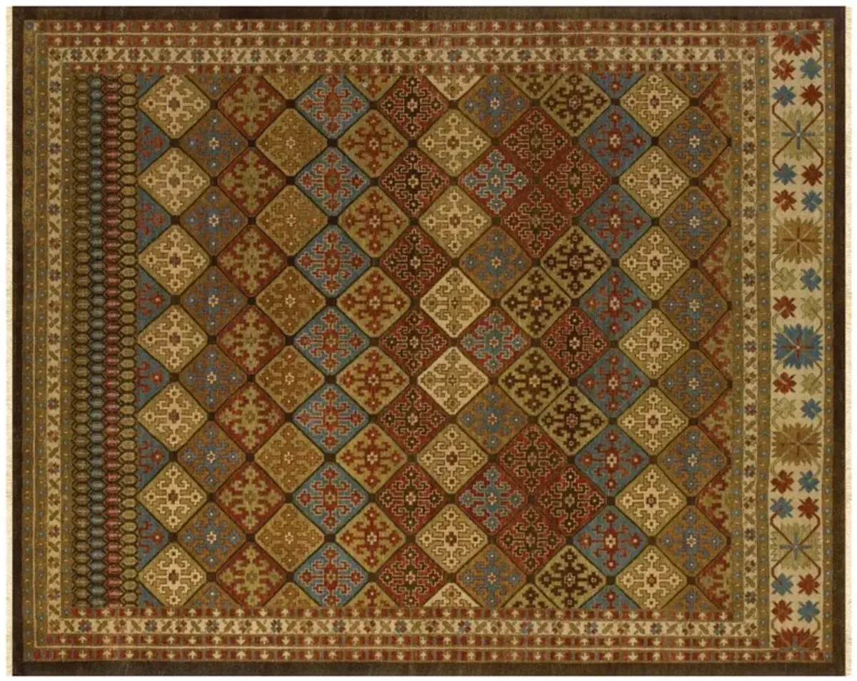 Namche Ikat Rug, Tan/Red/Green