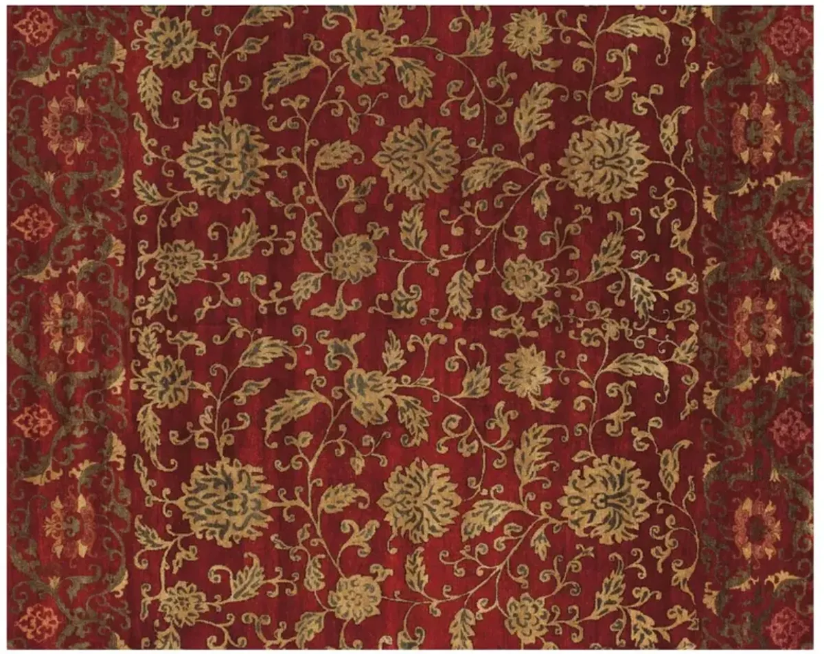 Vardo Damask Rug, Red/Gold