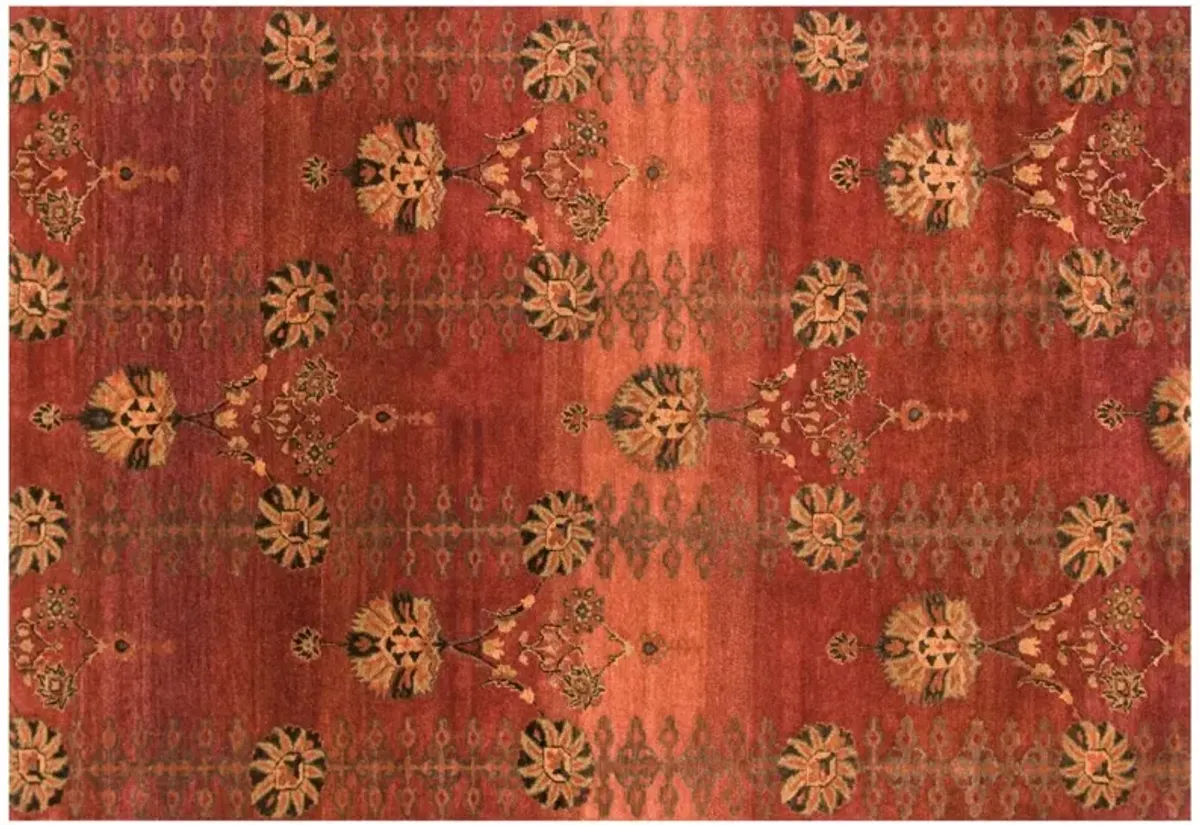Vardo Damask 5'6" x 8'6" Rug, Red/Orange
