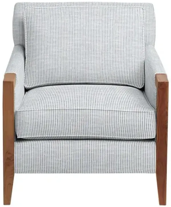 Grenada Outdoor Upholstered Chair - Inside Out Ticking Stripe - Handcrafted - Blue