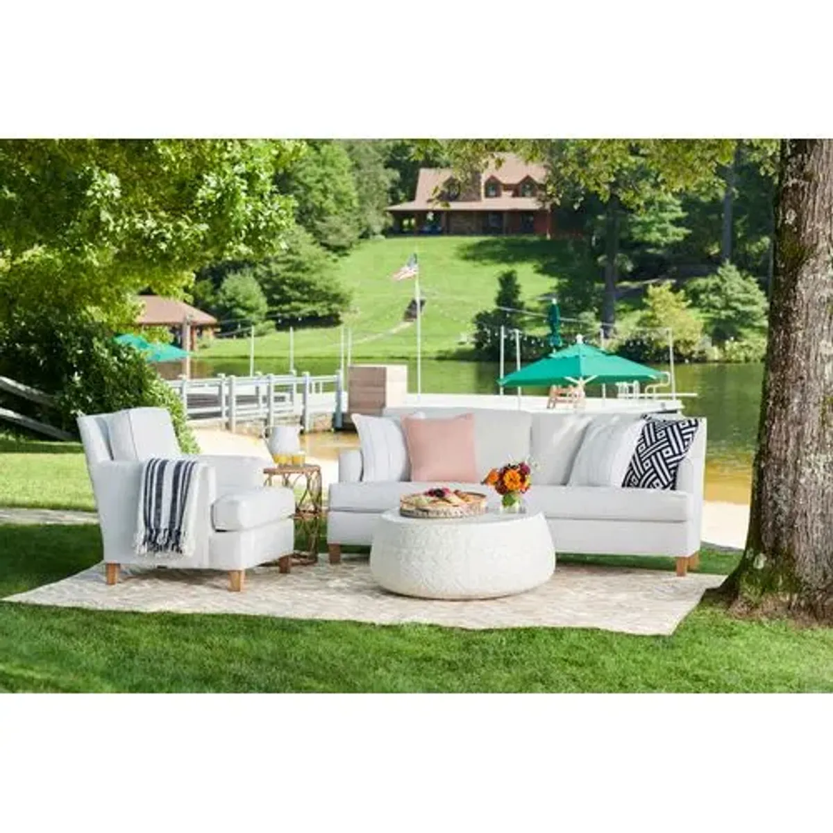 Laguna Outdoor Upholstered Sofa - Inside Out Linen with Contrast Welt - Handcrafted
