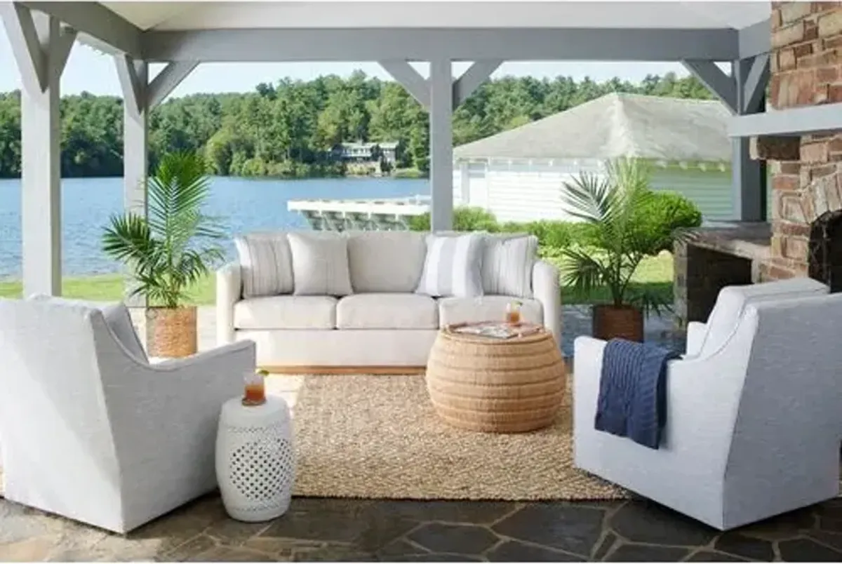 Hatteras Outdoor Upholstered Sofa - Inside Out Linen with Contrast Welt - Handcrafted