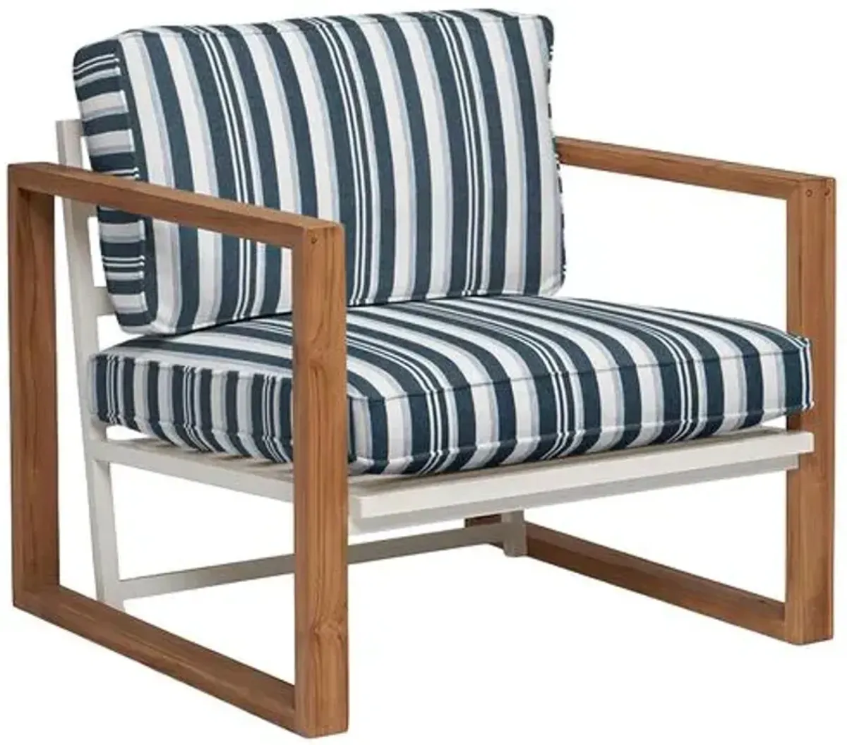 Cape Outdoor Upholstered Chair - Sunbrella Bridges Stripe - Handcrafted - Blue