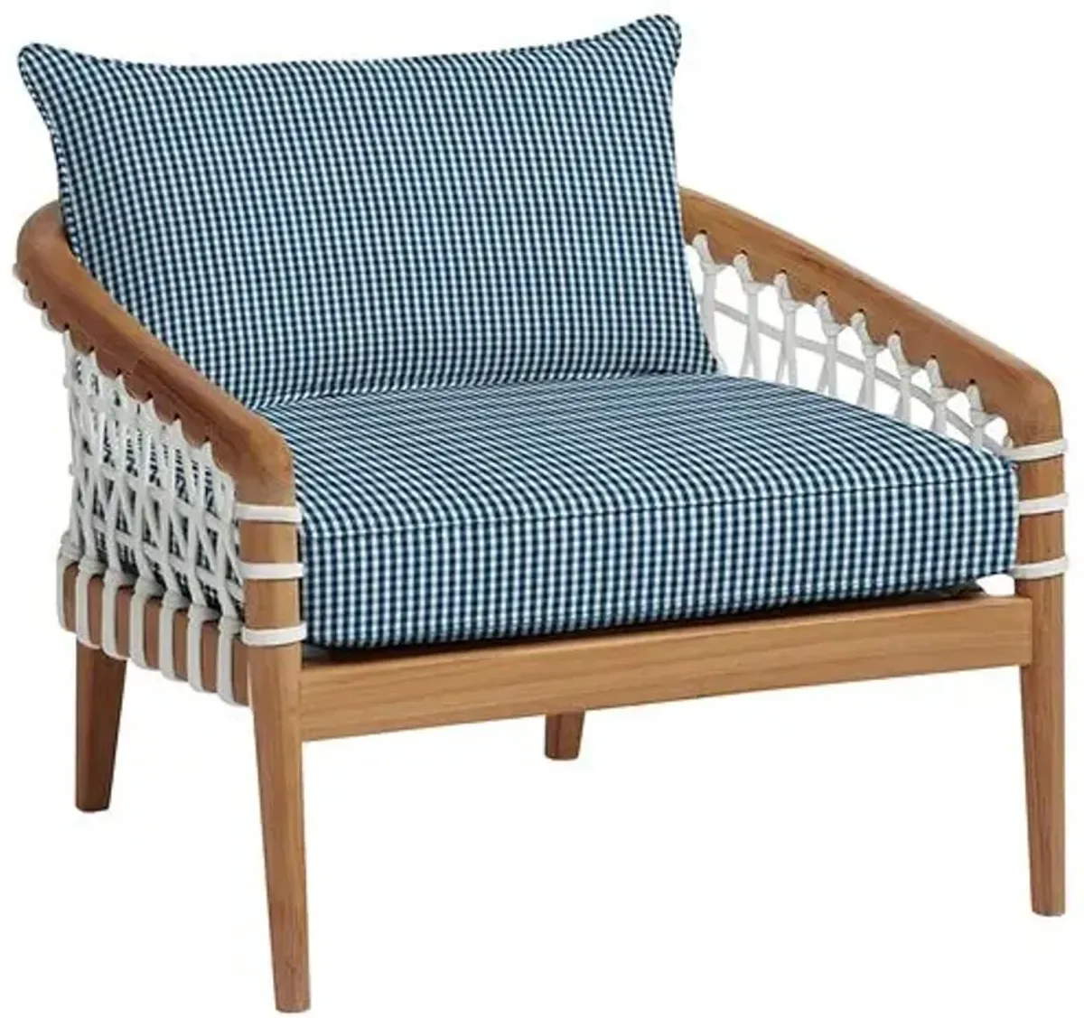 Stonington Outdoor Upholstered Chair - Inside Out Check - Handcrafted - Blue