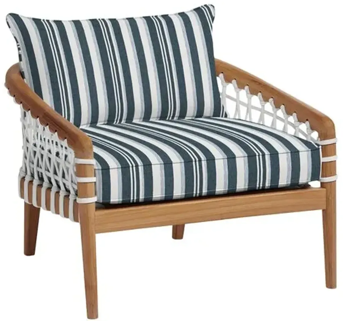 Stonington Outdoor Upholstered Chair - Sunbrella Bridges Stripe - Handcrafted - Blue