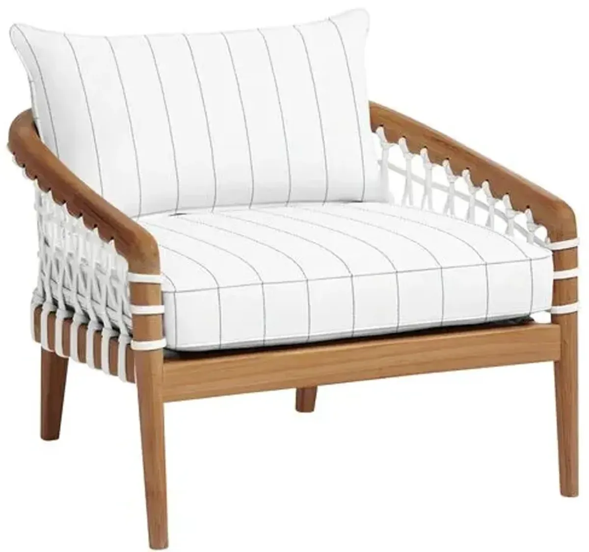 Stonington Outdoor Upholstered Chair - Sunbrella Stripe - Handcrafted - Blue