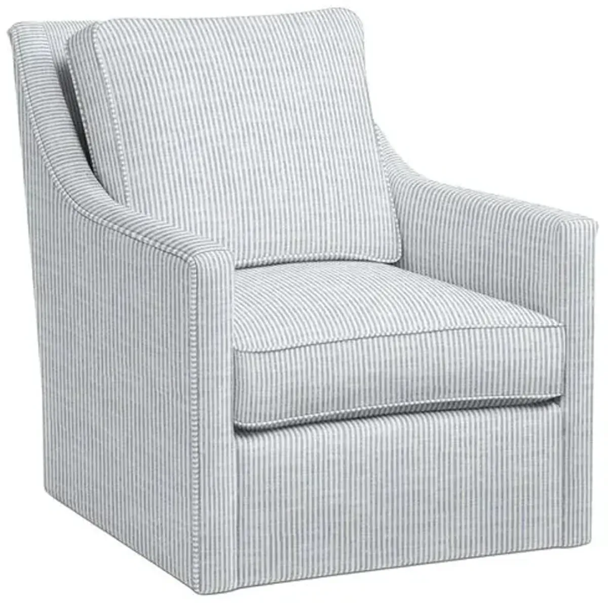 Orleans Outdoor Upholstered Swivel Chair - Inside Out Ticking Stripe - Handcrafted