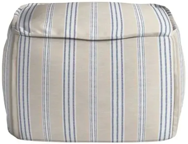 Catalina Outdoor Upholstered Ottoman - Inside Out Tally Stripe - Handcrafted - Blue