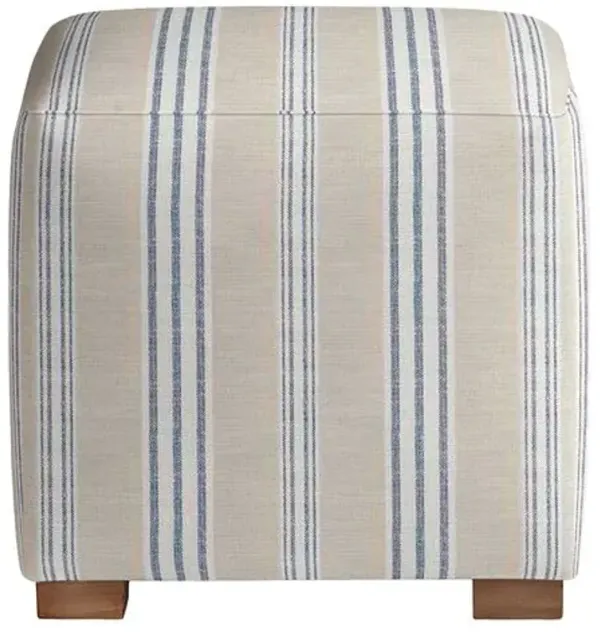 Freeport Outdoor Upholstered Ottoman - Inside Out Tally Stripe - Handcrafted - Blue
