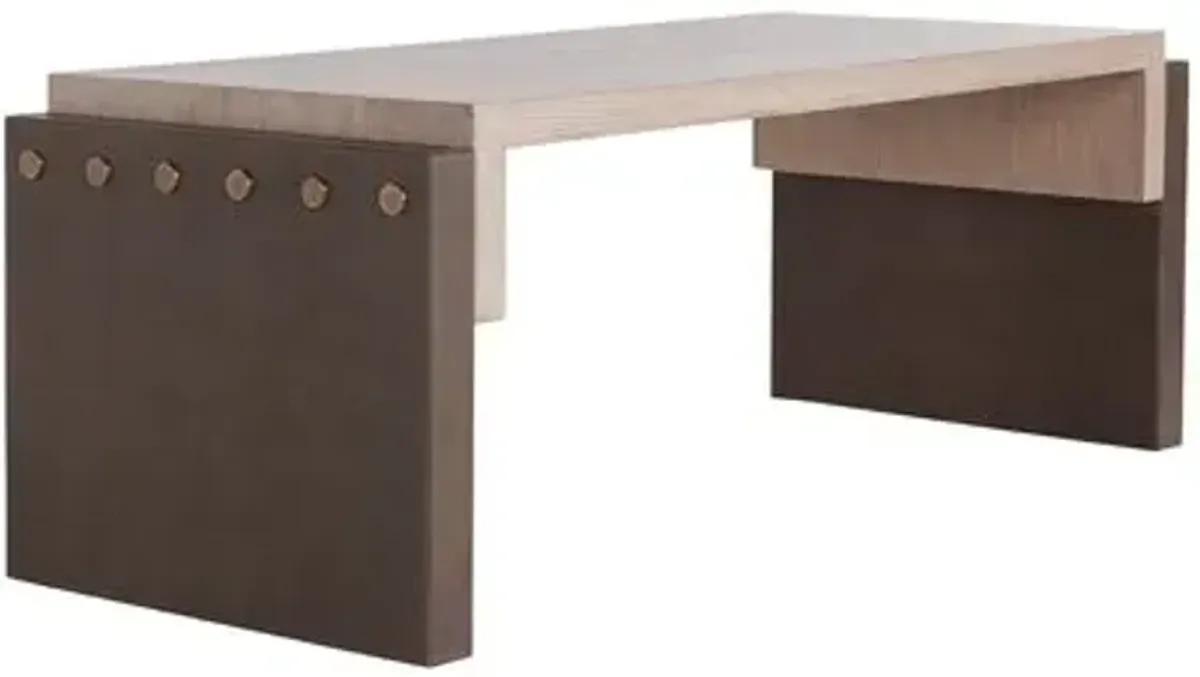 Luke Oak & Leather Coffee Table - Gray/Brown - Arteriors