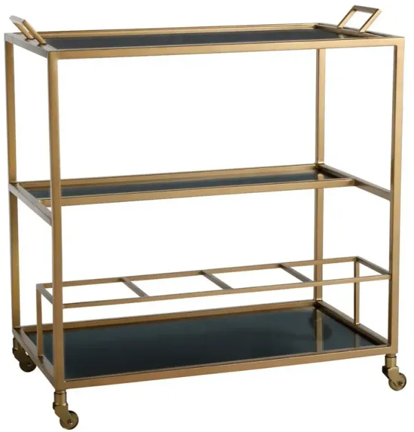 Jak Iron & Glass Bar Cart, Gold/Black