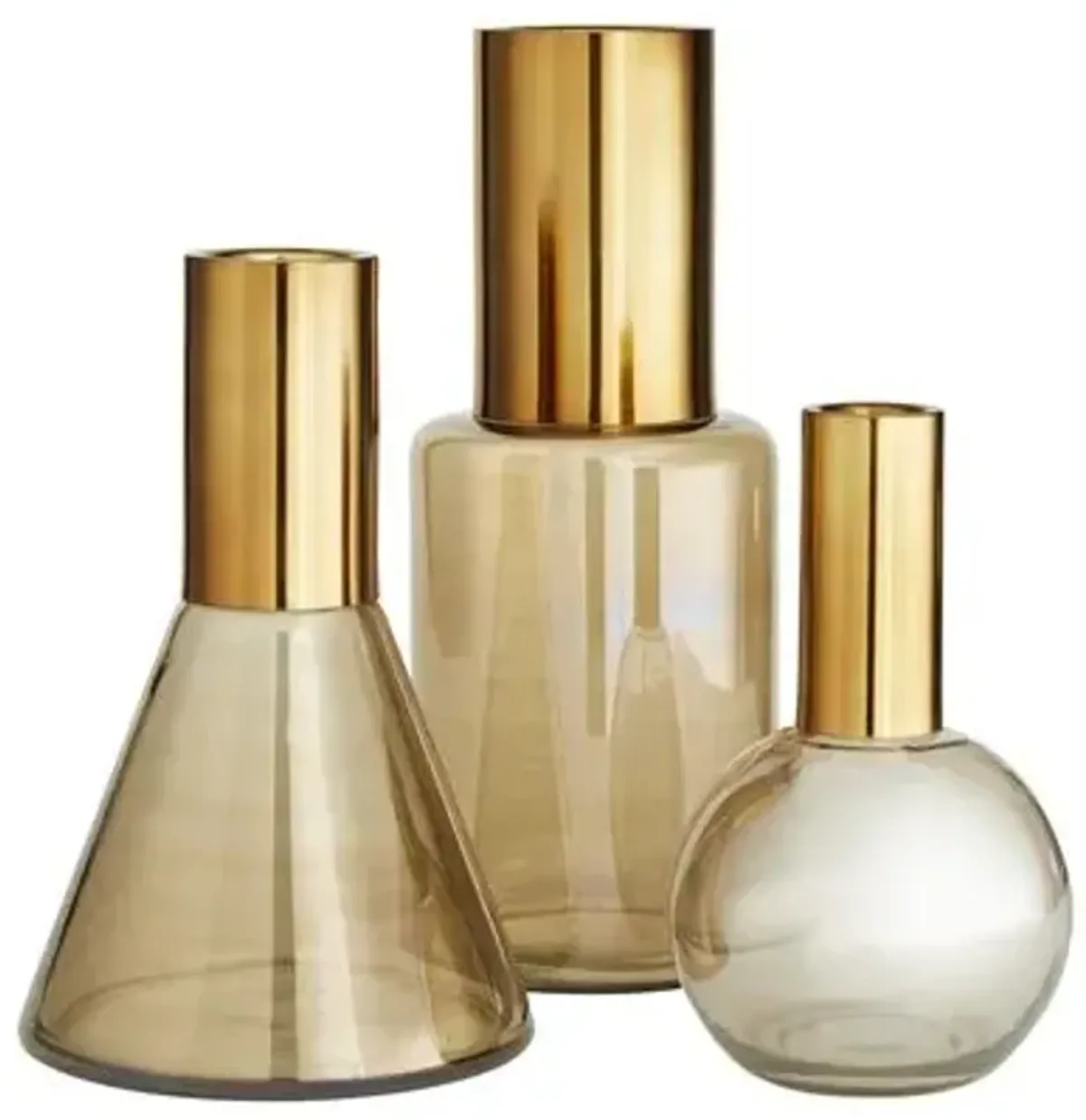 Set of 3 Union Glass/Brass Vases - Brown - Arteriors - Orange