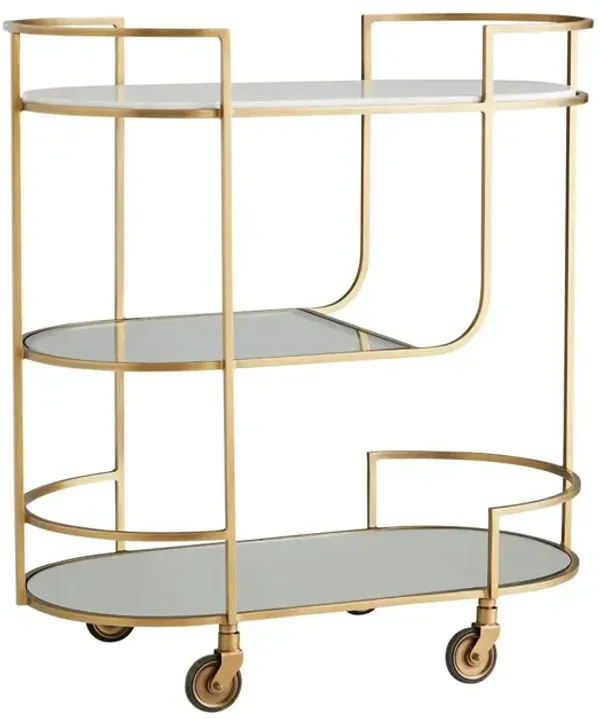 Trainor Iron & Marble Bar Cart, Gold/White
