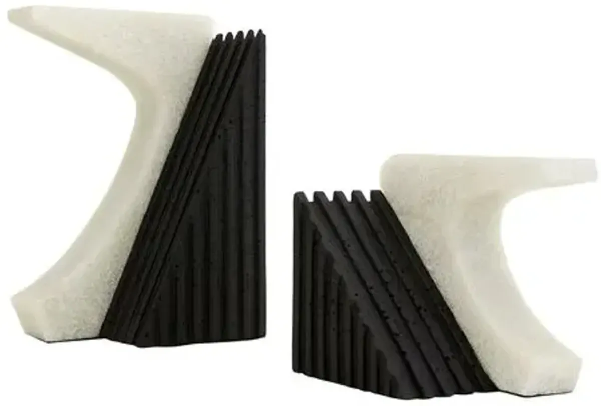 Set of 2 Jordono Ricestone Bookends - White - Arteriors