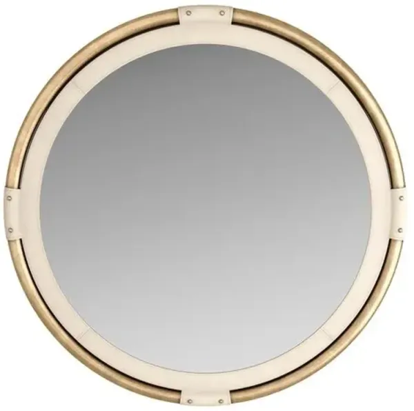 Asmara Brass/Leather Round Wall Mirror - Gold/Cream - Arteriors