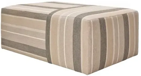 Quinn Upholstered Linen Ottoman - Dunphy Charcoal Stripe - Kim Salmela - Handcrafted - Beige