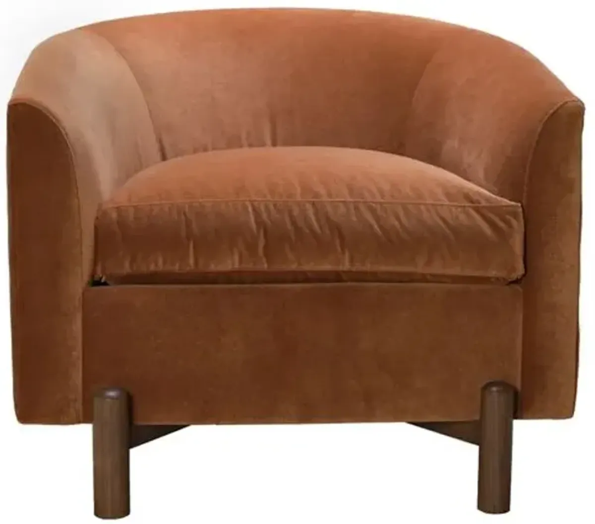 Nelson Curved Velvet Accent Chair - Emilia Rust - Kim Salmela - Orange, Comfortable, Durable, Cushioned