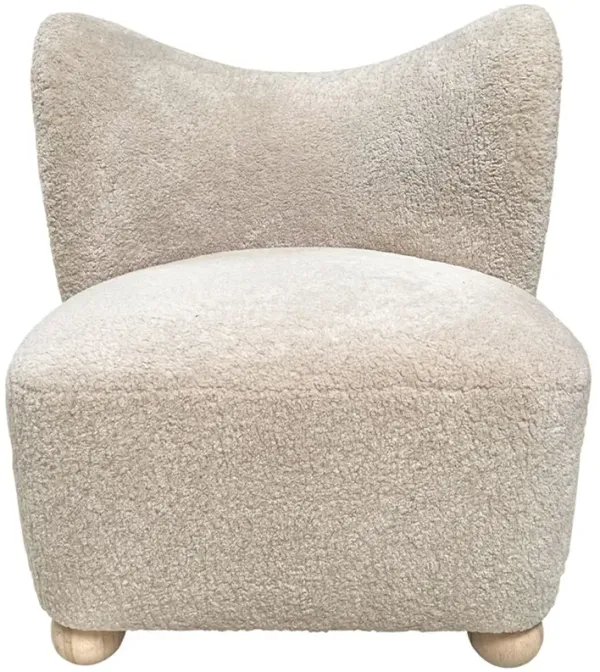 Valentina Curved Accent Chair, Tan Shearling
