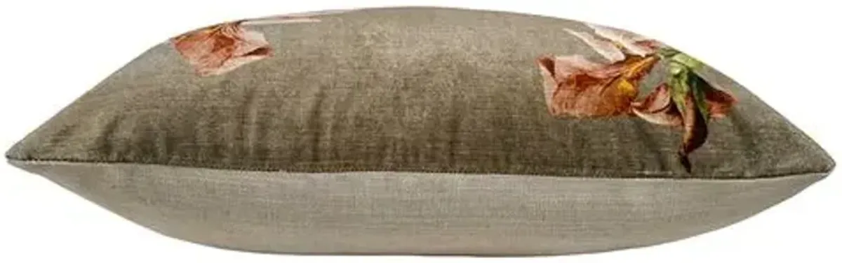 Iris Floral 14x20 Velvet Lumbar Pillow - Coral/Taupe - Kim Salmela