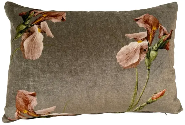 Iris Floral 14x20 Velvet Lumbar Pillow - Coral/Taupe - Kim Salmela