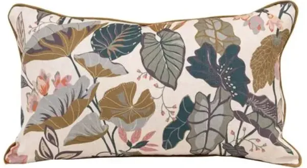 Delia Floral 14x24 Lumbar Pillow - Teal/Pink w/Welt - Kim Salmela