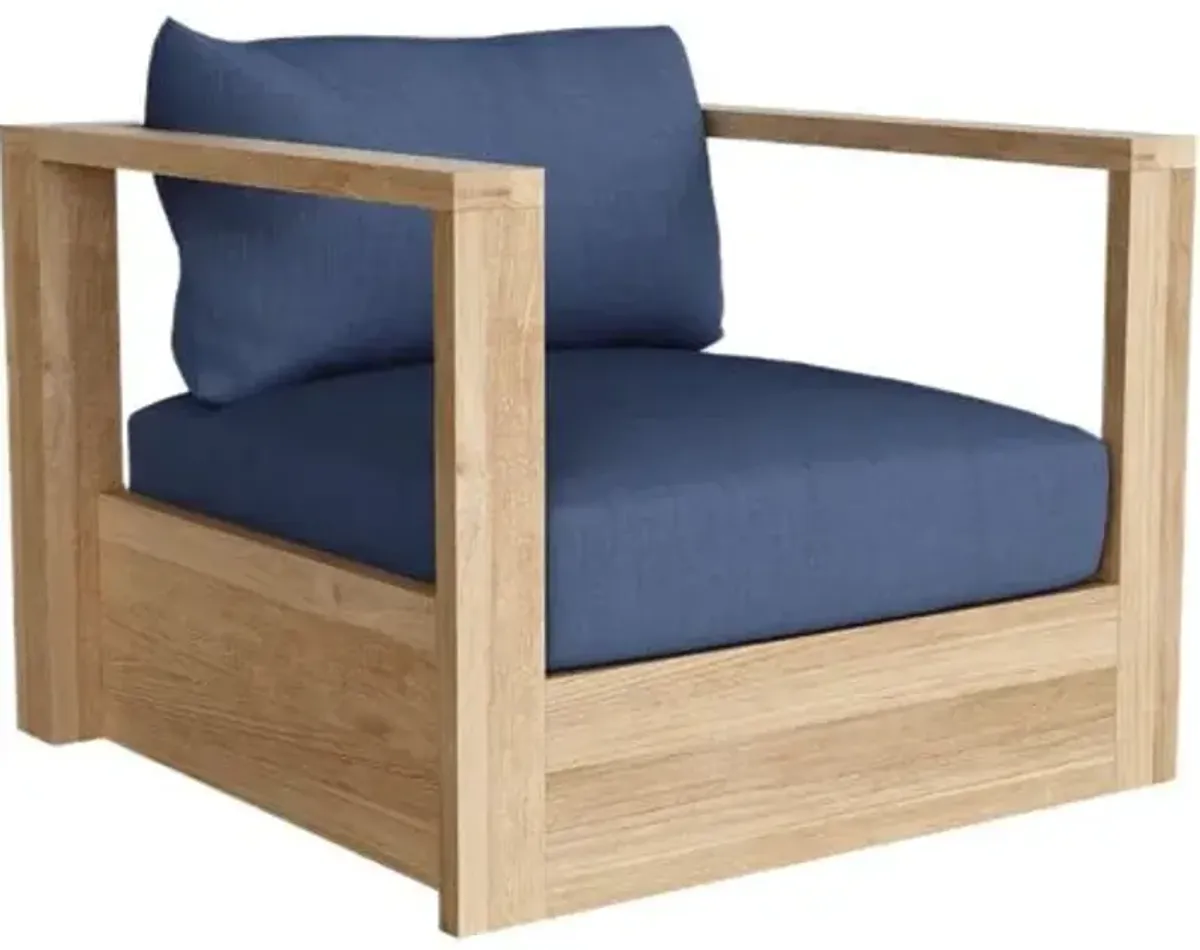 Zavira Outdoor Teak Deep Seating Armchair - Sunbrella - Blue